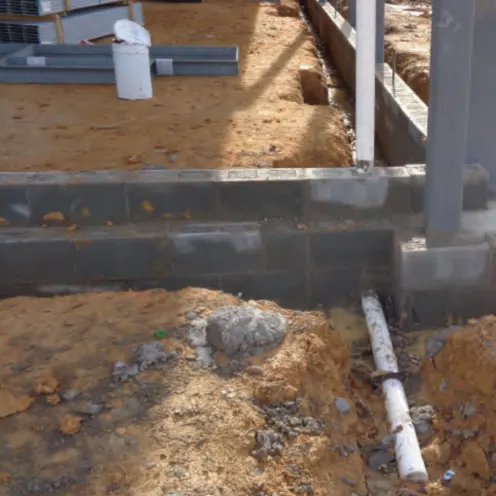 White pipes and concrete foundation